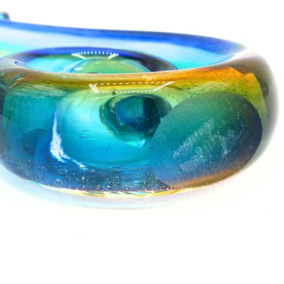 Vintage Murano Style Art Glass Sculpture Blue Amber Abstract Swirl Wave Design - Picture 8 of 8